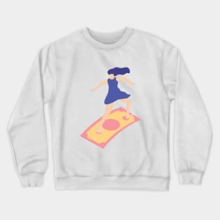flat illustration color woman on surfing Crewneck Sweatshirt
